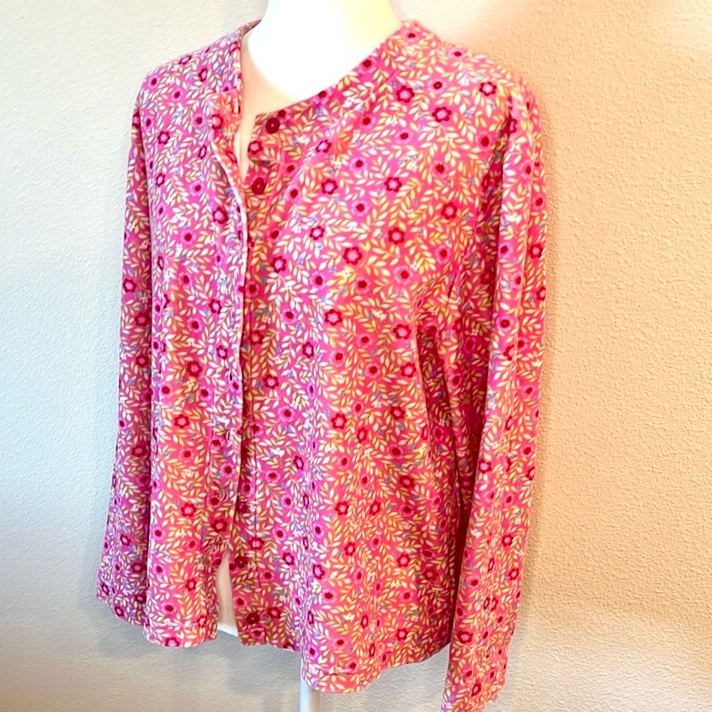 Hanna Andersson Floral Pink Women's Top Button Up Soft Velveteen Fabric